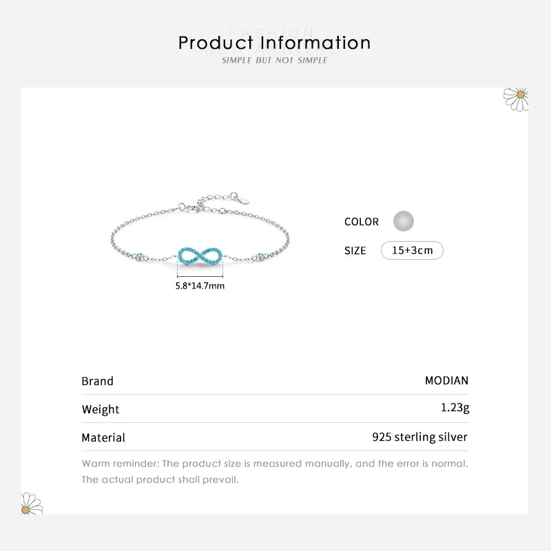 Pulseira Infinito Azul em Prata 925