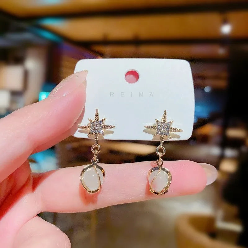 Brincos Pendente de Opala com Estrela de Cristal
