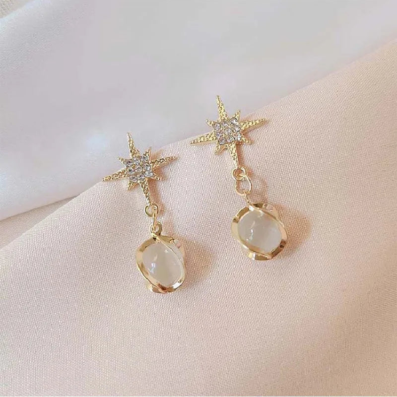 Brincos Pendente de Opala com Estrela de Cristal