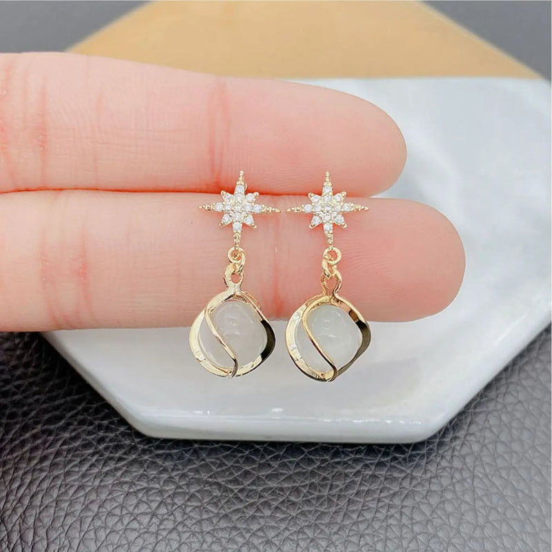 Brincos Pendente de Opala com Estrela de Cristal