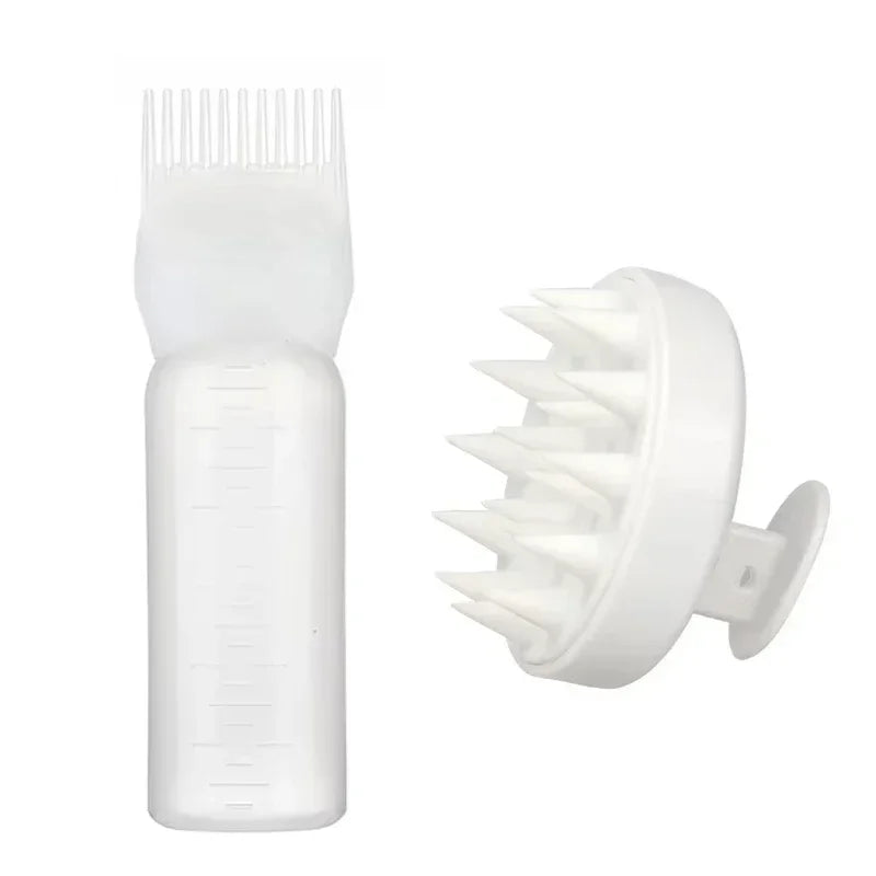 Escova Massageadora de Silicone e Frasco Shampoo/Tintura – 2 em 1 para Cabelos