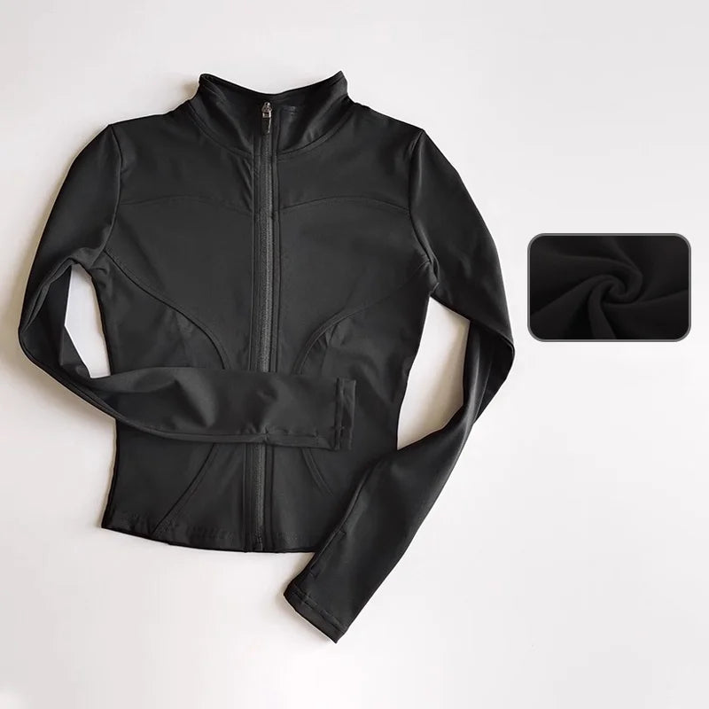 Jaqueta Fitness com Zíper – Manga Longa, Cintura Slim
