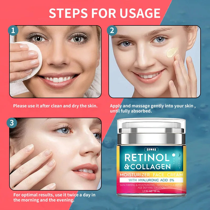 Creme Facial Antienvelhecimento com Retinol LAIKOU – 50ml | Hidratação Profunda, Redução de Rugas, Colágeno & Ácido Hialurônico