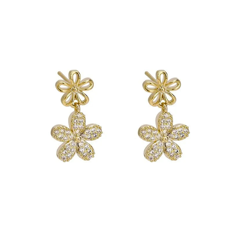 Brincos de Flores de Camada Dupla – Elegância e Sofisticação para Mulheres
