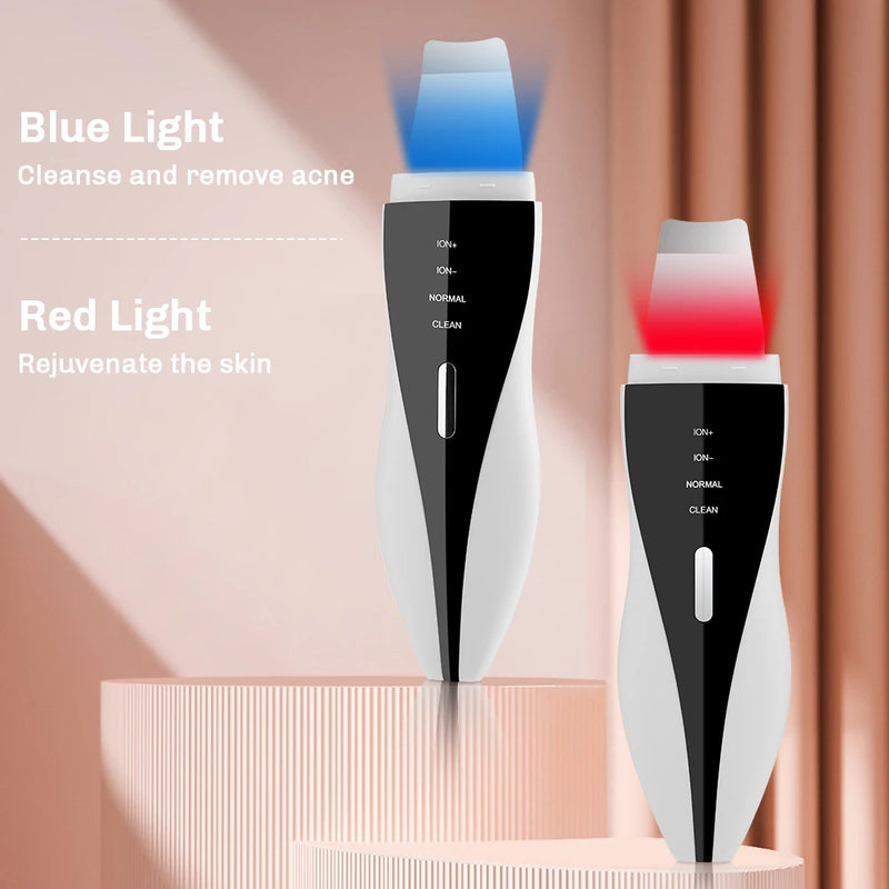 Espátula Ultrassônica Facial 4 em 1 – Limpeza Profunda, Lifting, Extração de Cravos e Rejuvenescimento com Luz LED