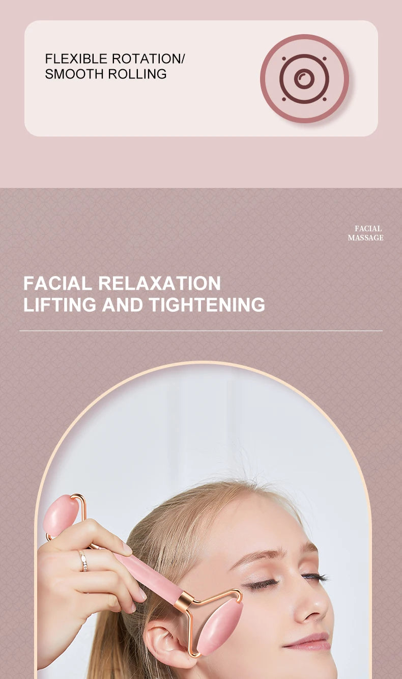 Massageador Facial Roller + Pedra Gua Sha em Quartzo