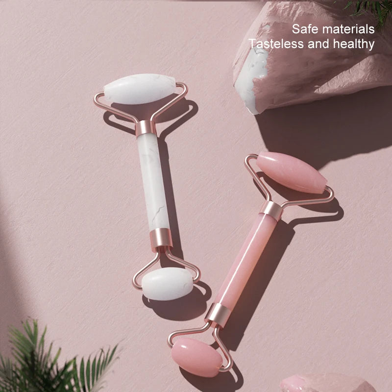 Massageador Facial Roller + Pedra Gua Sha em Quartzo