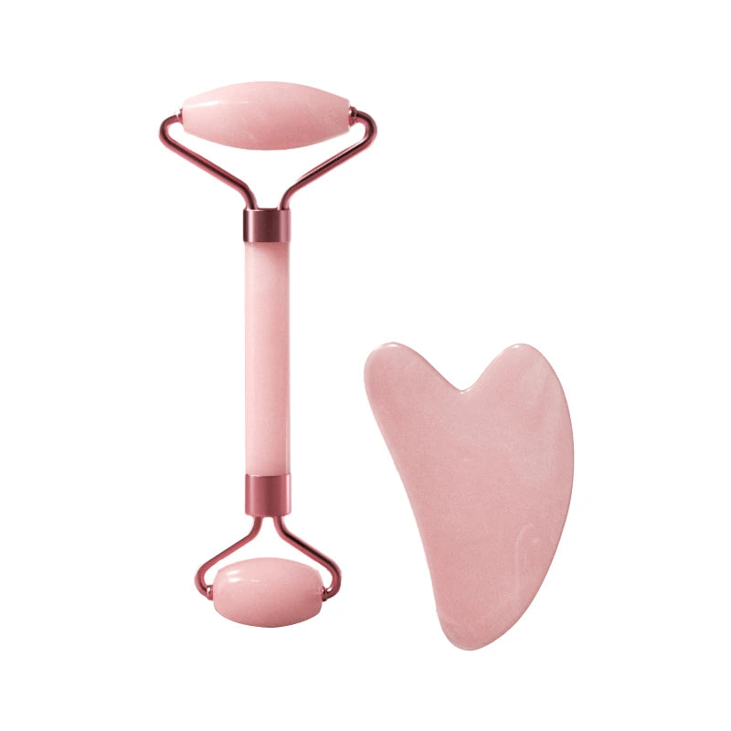 Massageador Facial Roller + Pedra Gua Sha em Quartzo