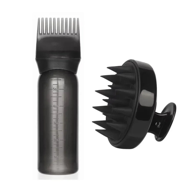 Escova Massageadora de Silicone e Frasco Shampoo/Tintura – 2 em 1 para Cabelos