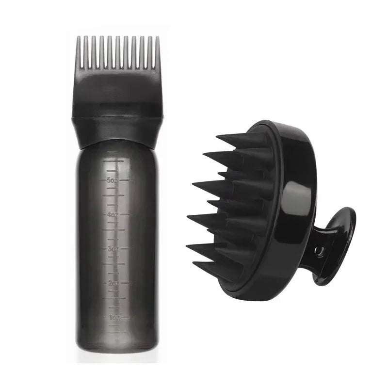 Escova Massageadora de Silicone e Frasco Shampoo/Tintura – 2 em 1 para Cabelos