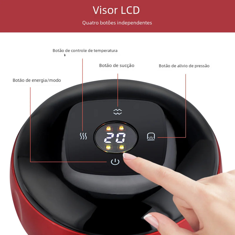 Massageador Inteligente com Ventosa a Vácuo – 3 em 1: Ventosaterapia, Raspagem e Aquecimento Elétrico (6 ou 12 Níveis)
