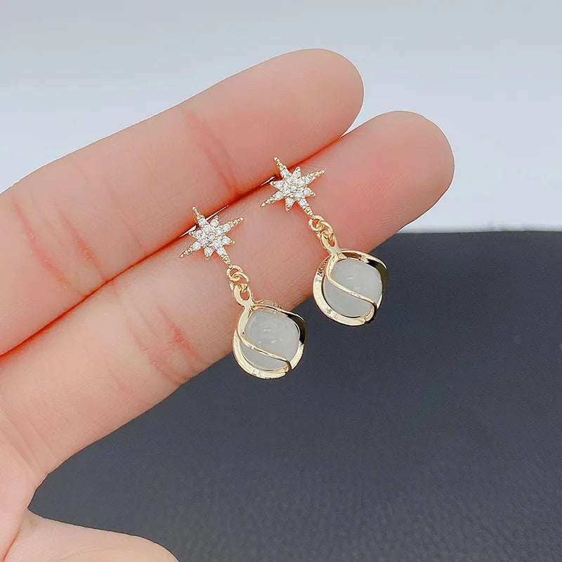 Brincos Pendente de Opala com Estrela de Cristal