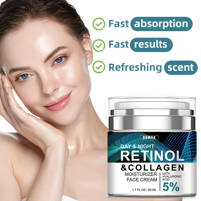 Creme Facial Antienvelhecimento com Retinol LAIKOU – 50ml | Hidratação Profunda, Redução de Rugas, Colágeno & Ácido Hialurônico