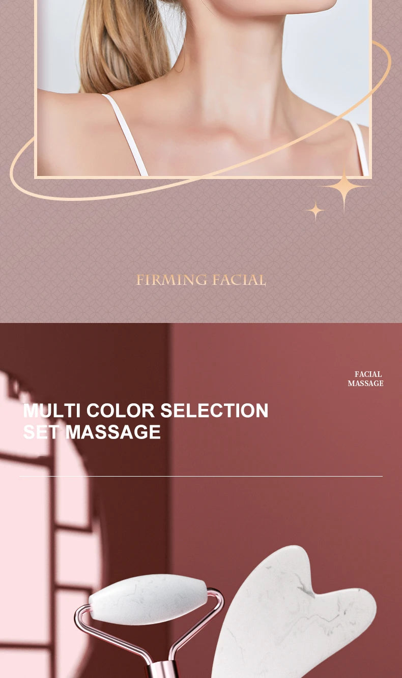Massageador Facial Roller + Pedra Gua Sha em Quartzo
