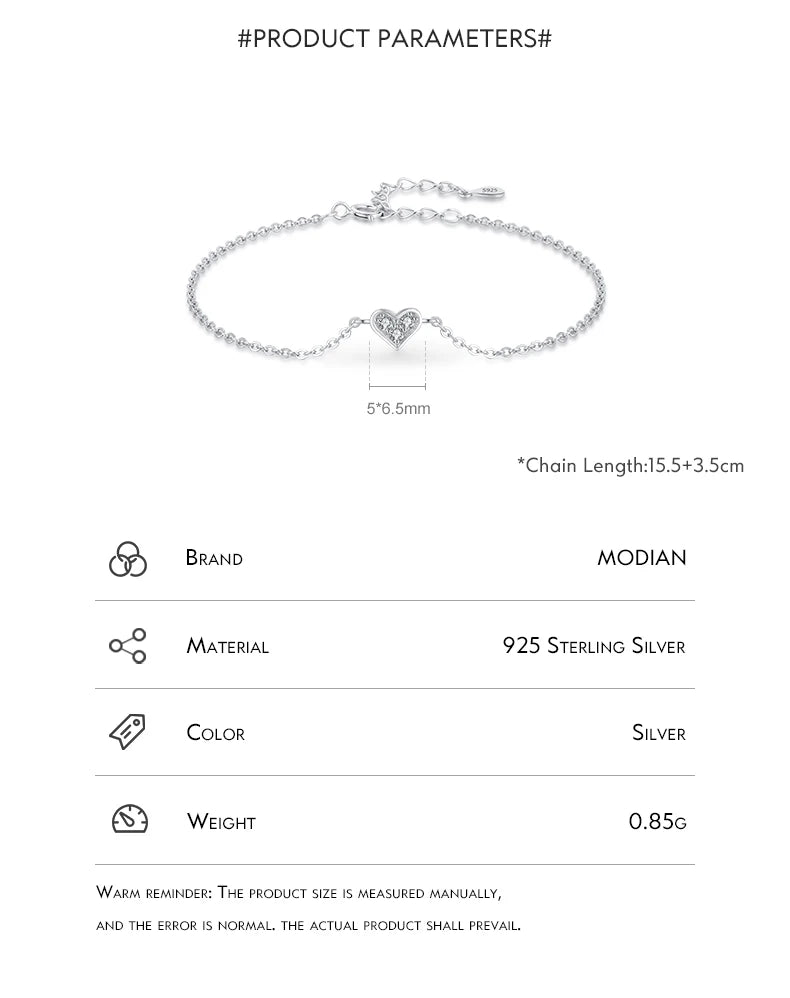 Pulseira Coração em Prata 925