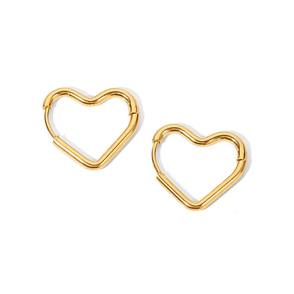 Brincos de Coração em Aço Inoxidável Dourado – Estilo Minimalista Feminino