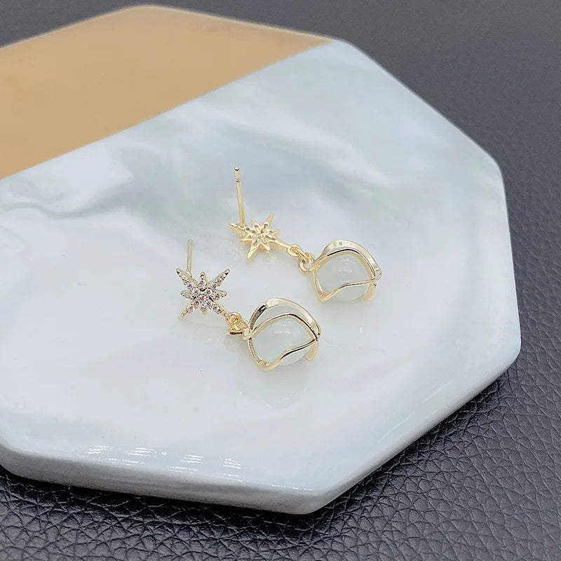 Brincos Pendente de Opala com Estrela de Cristal