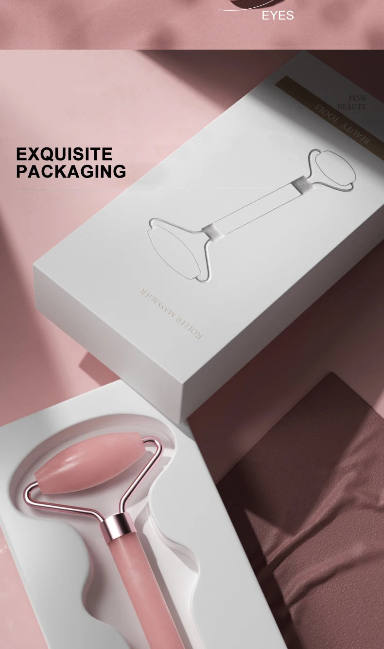 Massageador Facial Roller + Pedra Gua Sha em Quartzo
