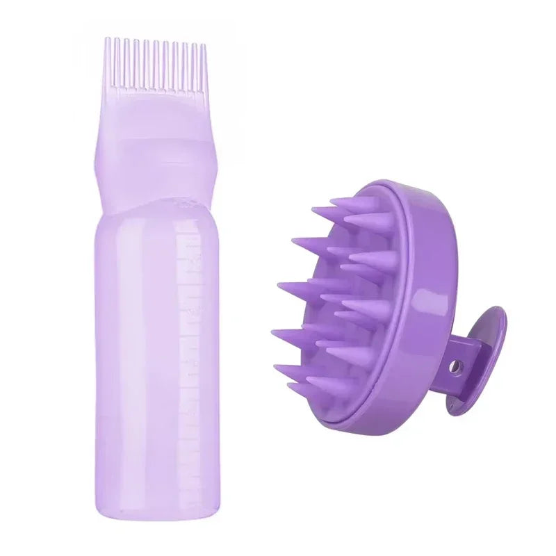 Escova Massageadora de Silicone e Frasco Shampoo/Tintura – 2 em 1 para Cabelos